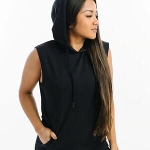 Zyia | Oversized Black Fighter Sleeveless Hoodie Cotton & Spandex
